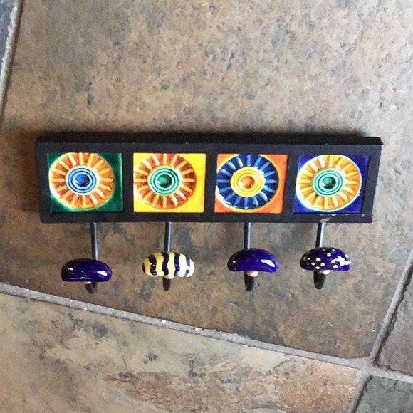 Wall Board with Four (4) Hooks Colorful Tiles - Picture 2 of 4
